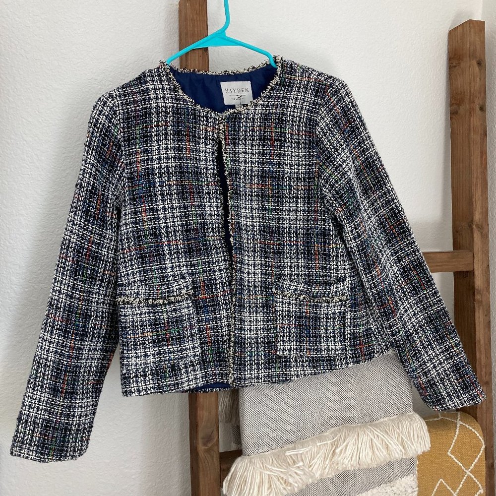 Black and White with Multicolor Accents Tweed Jacket